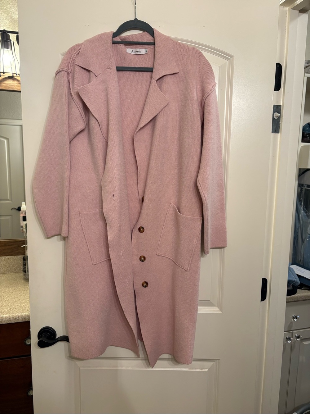 Unbranded Women's Dusty Pink Long Knit Cardigan Sweater